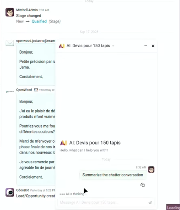 Agen IA odoo résume les conversations